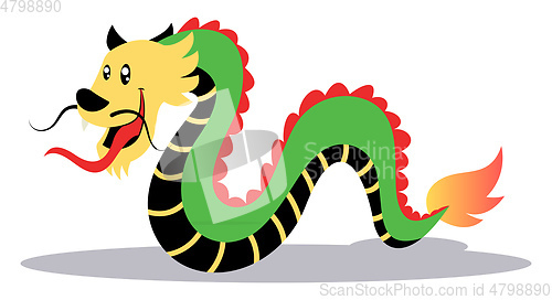 Image of Green cartoon dragon vector illusatration on white background