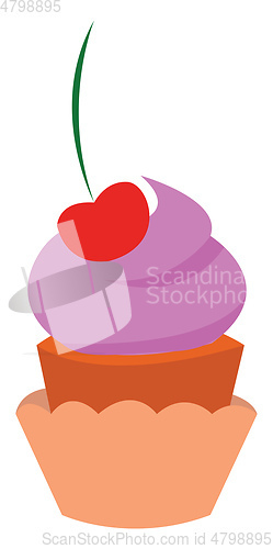 Image of A yummy looking cupcake with icing and cherry on top vector colo