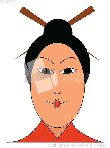 Image of Face of chinese woman illustration print vector on white backgro