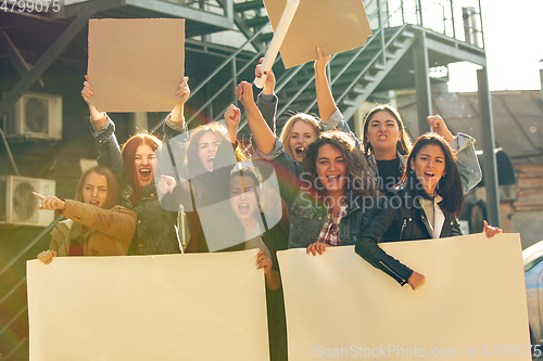 Image of Young people protesting of women rights and equality on the street