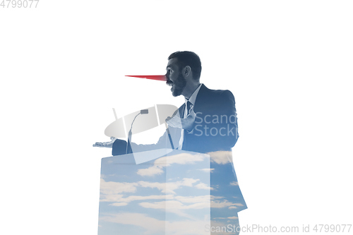 Image of Speaker, coach or chairman during politician speech on white background