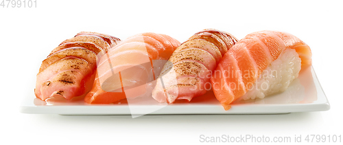 Image of plate of salmon sushi