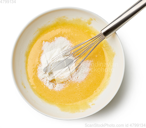 Image of bowl of mixed egg yolks and sugar with corn starch