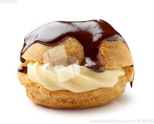 Image of cream puff covered with melted chocolate