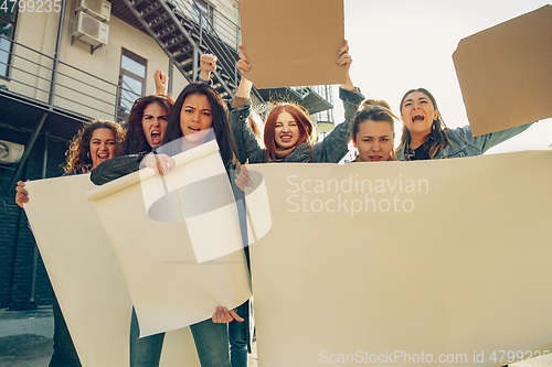 Image of Young people protesting of women rights and equality on the street