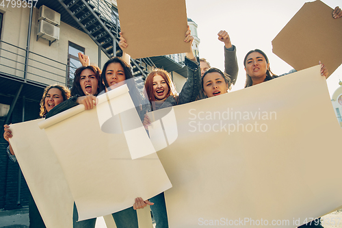 Image of Young people protesting of women rights and equality on the street