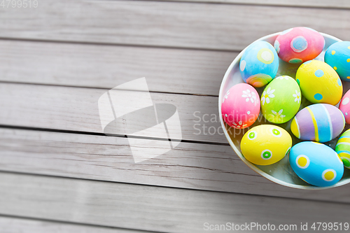 Image of close up of colored easter eggs on plate