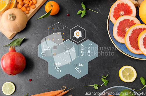 Image of different vegetables and fruits on on slate table