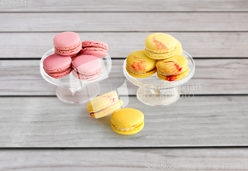 Image of macaroons on glass confectionery stand