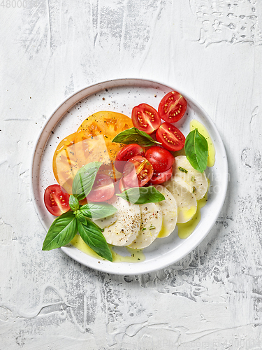 Image of plate of tomato and mozzarella salad