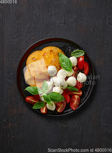 Image of plate of tomato and mozzarella salad