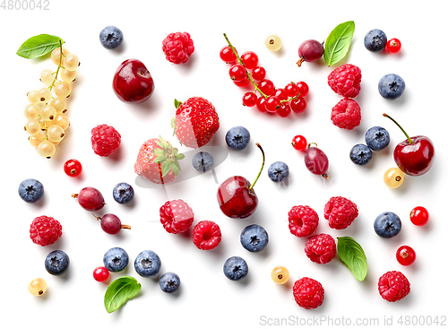 Image of composition of fresh berries and green leaves