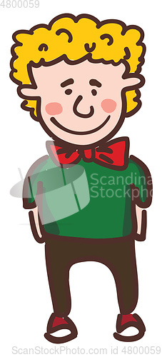 Image of Happy boy wearing red bow tie vector or color illustration