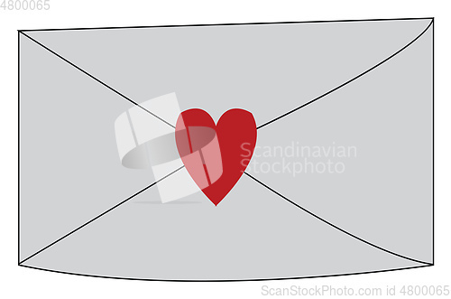 Image of Grey envelope sealed with red heart sign wax vector color drawin