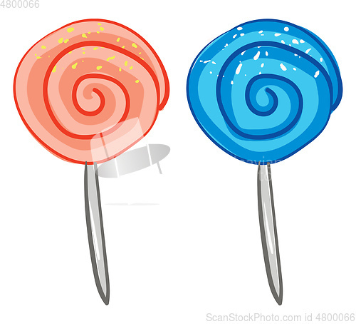 Image of Two orange and blue-colored cartoon lollipops/Candy vector or co