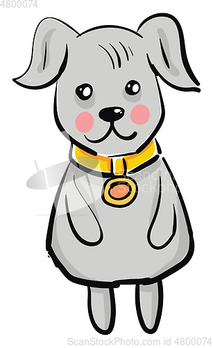 Image of A grey dog with a golden collar looks cute vector or color illus