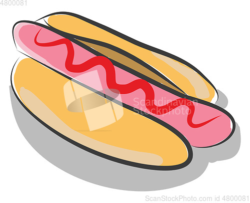 Image of The pink and red sauced hotdog vector or color illustration