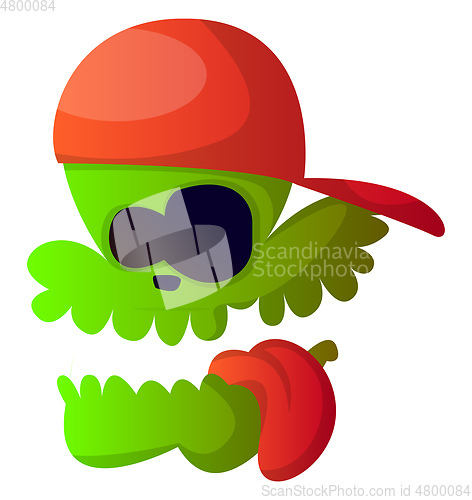 Image of Green cartoon skull with red hat vector illustration on white ba