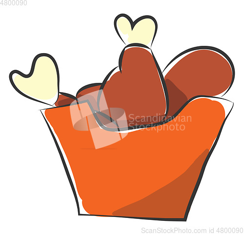Image of A box of deeply fried chicken legs vector or color illustration