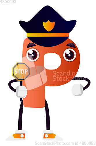 Image of Orange letter P with police hat vector illustration on white bac