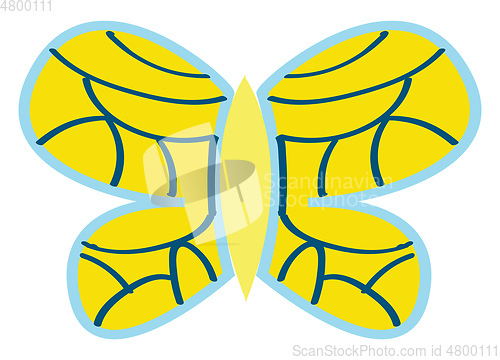 Image of Yellow butterfly with blue ornaments vector illustration on whit