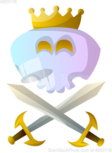 Image of White cartoon skull with crown and swords vector illustartion on