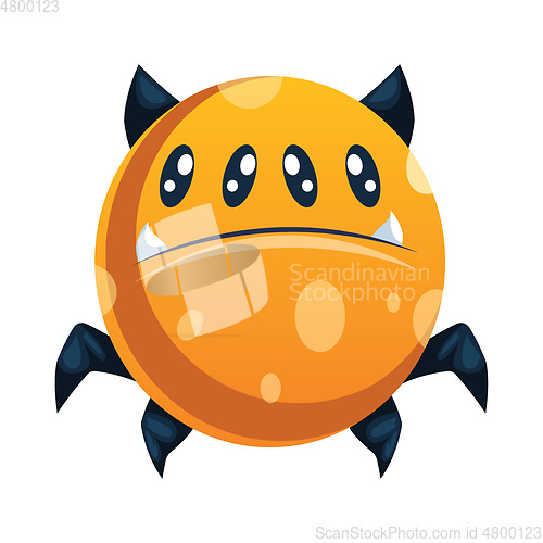 Image of Orange doted spider looking cartoon character with four eyes and