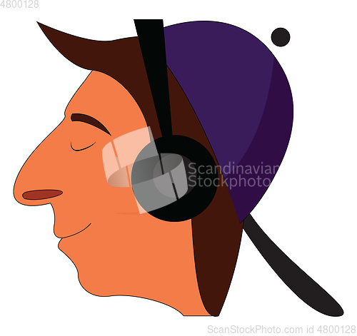 Image of Profile cartoon of a smiling boy with purple cap and black headp