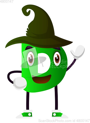 Image of Green letter D with black hat vector illustration on white backg