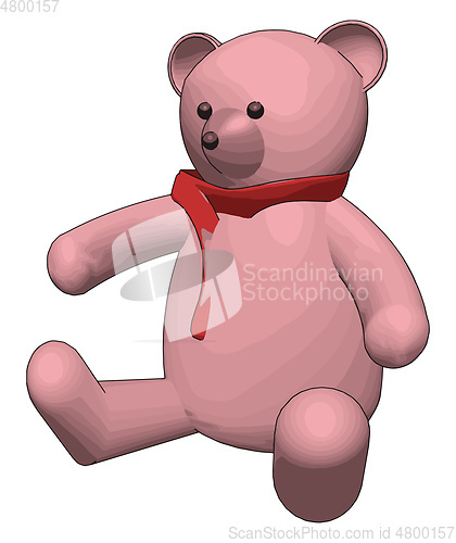 Image of Pink teddy bear with red scarf vector illustration on white back