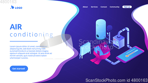 Image of Heating system concept isometric 3D landing page.