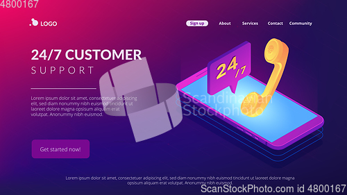 Image of Mobile customer service isometric 3D landing page.