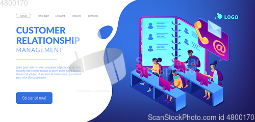 Image of Contact center isometric 3D landing page.