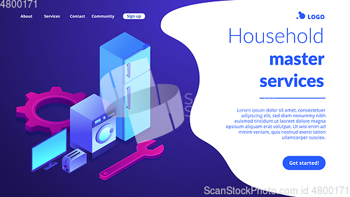 Image of Repair of household appliances concept isometric 3D landing page.