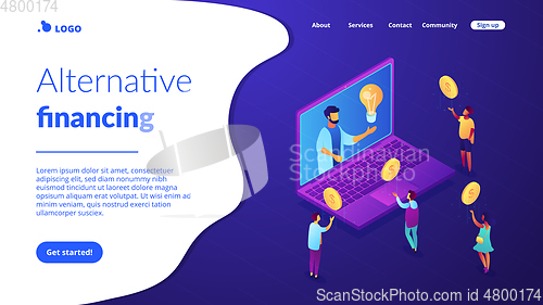 Image of Crowdfunding isometric 3D landing page.