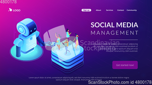 Image of Social media automation tools isometric 3D landing page.