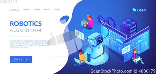 Image of Robotics developer isometric 3D landing page.