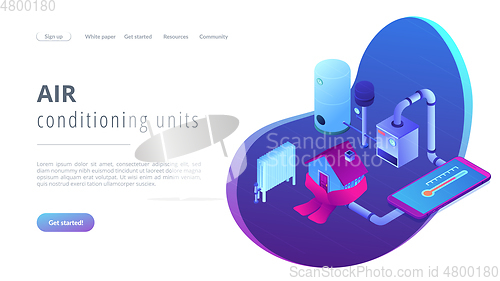 Image of Heating system concept isometric 3D landing page.