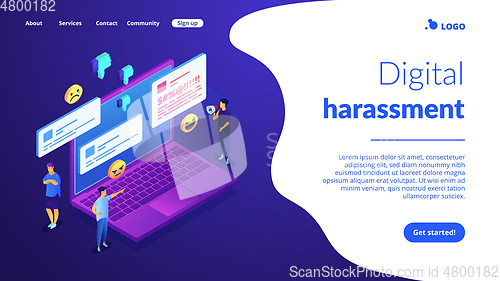 Image of Internet trolling isometric 3D landing page.