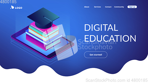 Image of Digital education isometric 3D landing page.