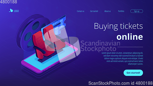 Image of Buying tickets online isometric 3D landing page.