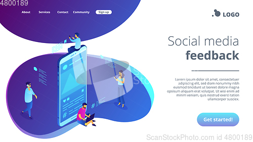 Image of Social media messages isometric 3D landing page.