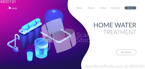Image of Water filtering system concept isometric 3D landing page.