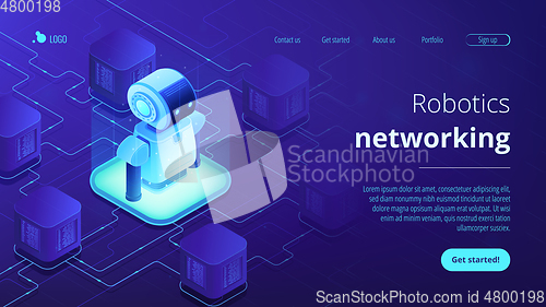 Image of Robotics networking isometric 3D landing page.