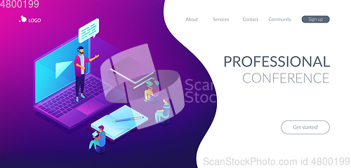 Image of Online presentation isometric 3D landing page.