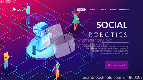 Image of Social robotics isometric 3D landing page.