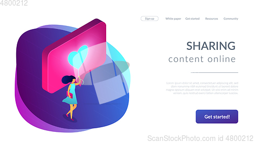 Image of Sharing content online isometric 3D landing page.