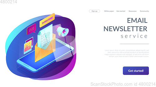 Image of Email marketing isometric 3D landing page.