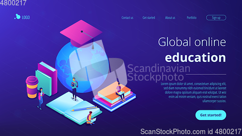 Image of Global online education isometric 3D landing page.