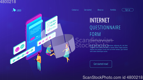 Image of Online survey isometric 3D landing page.